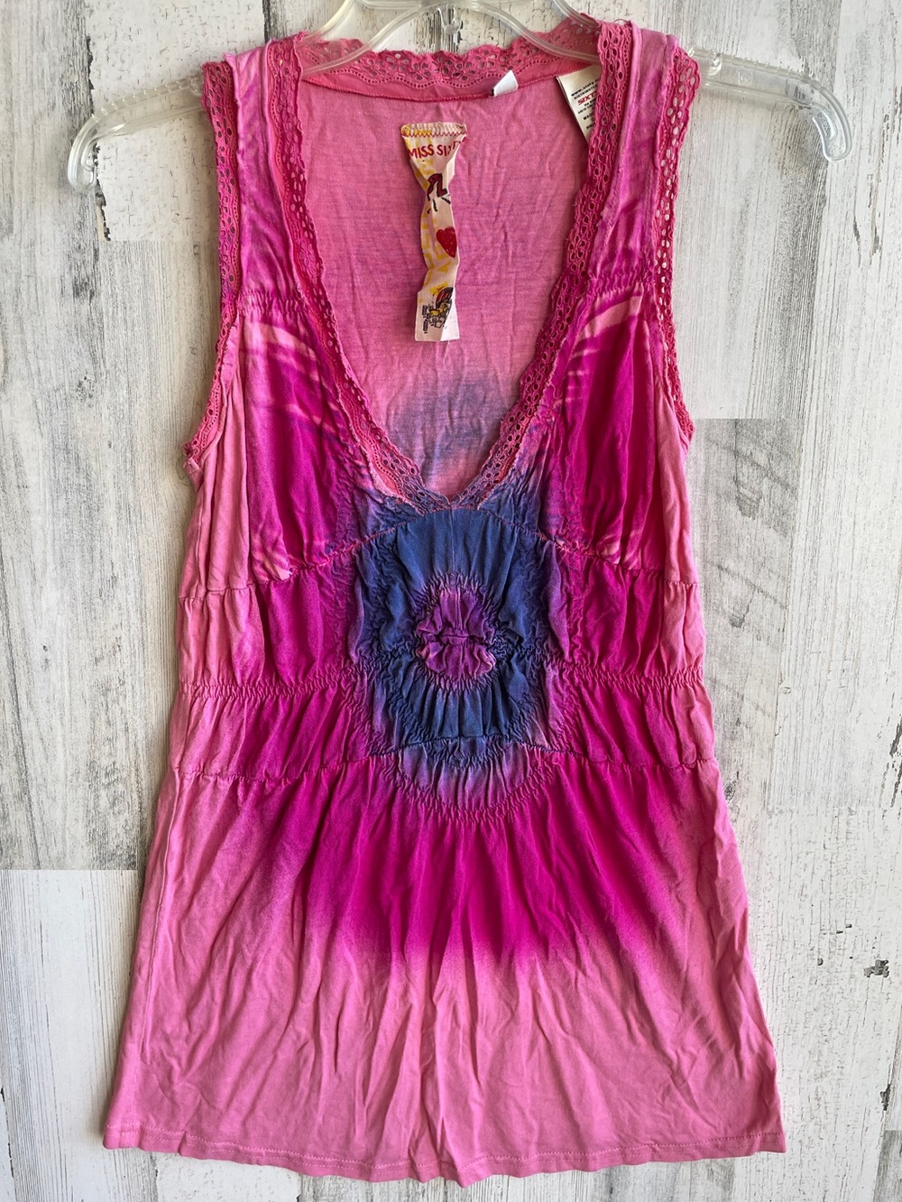 Miss Sixty Pink and Blue Tie-Dye V-Neck Tank SZ S EUC Made in Italy